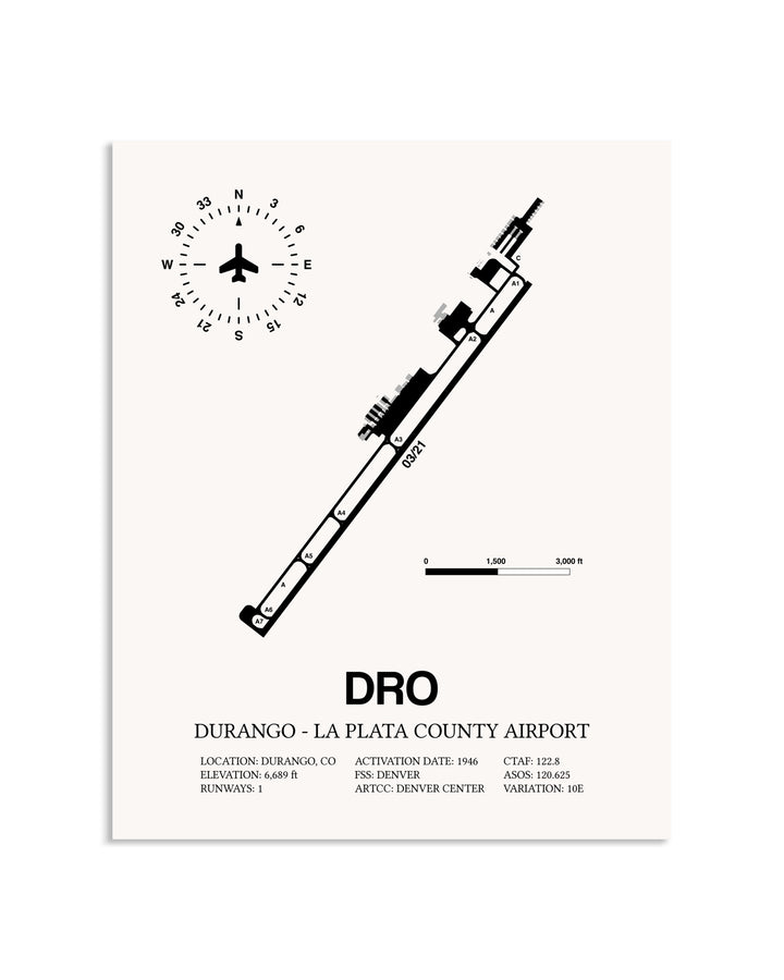 Gray Durango-La Plata County Airport framed poster displayed in an airplane hangar