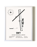 Seward Municipal Airport airport map poster in oak frame
