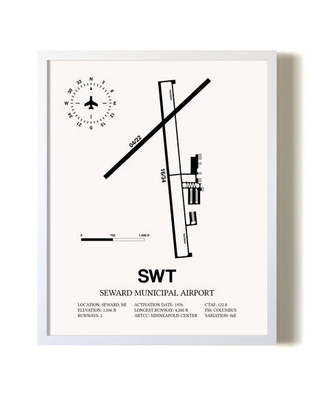 Seward Municipal Airport airport map poster in oak frame
