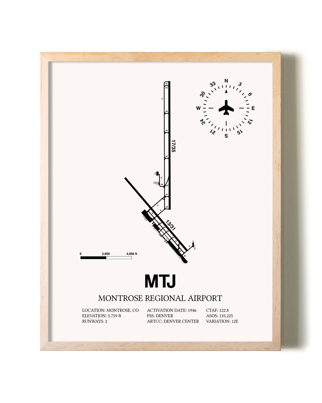 Montrose Regional Airport framed wall art in white frame
