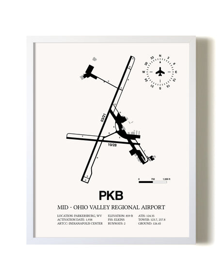 Mid-Ohio Valley Regional Airport airport map poster in oak frame