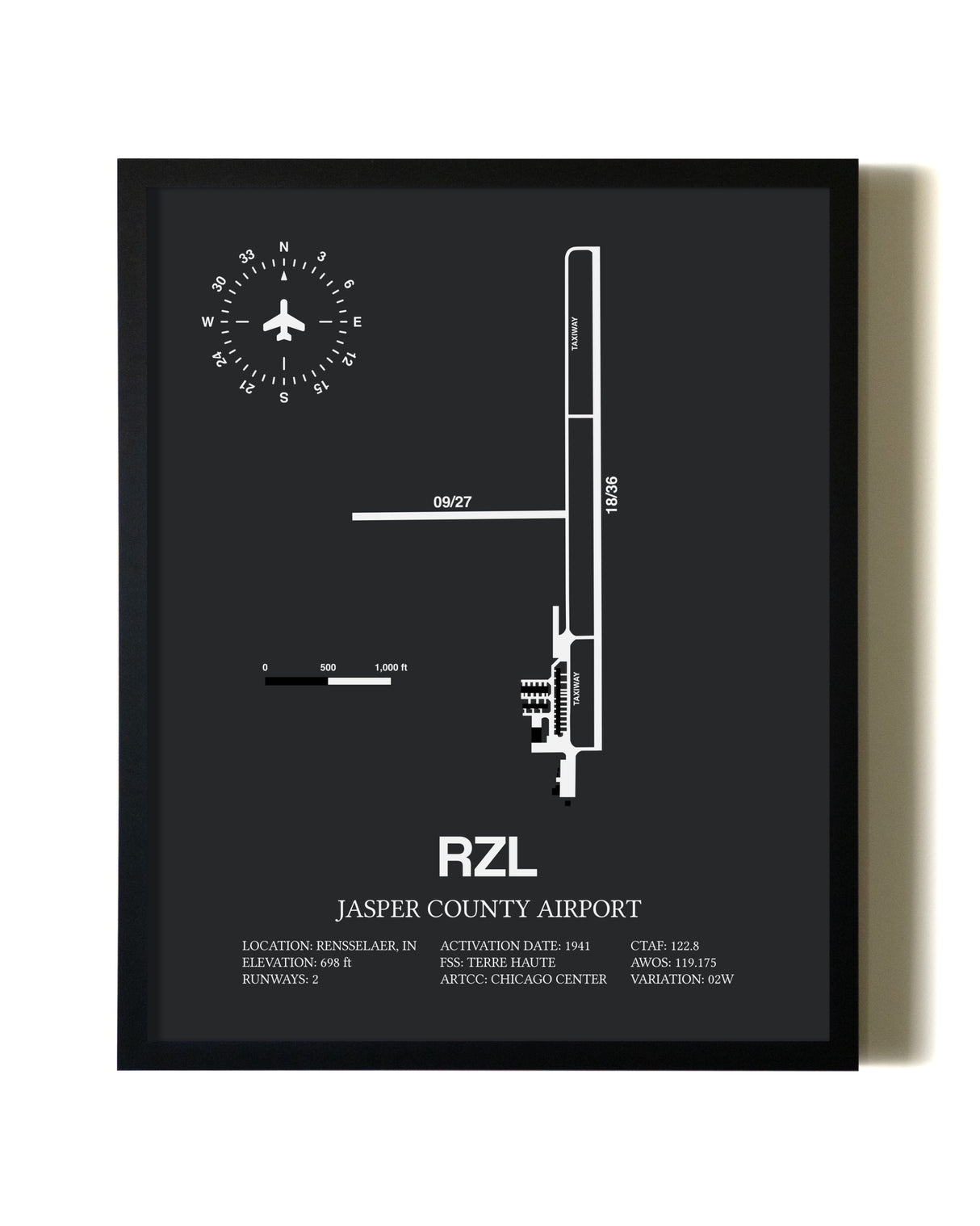 Unframed Jasper County Airport map print poster