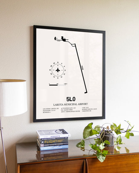 Lakota Municipal Airport aviation wall décor in black wood frame