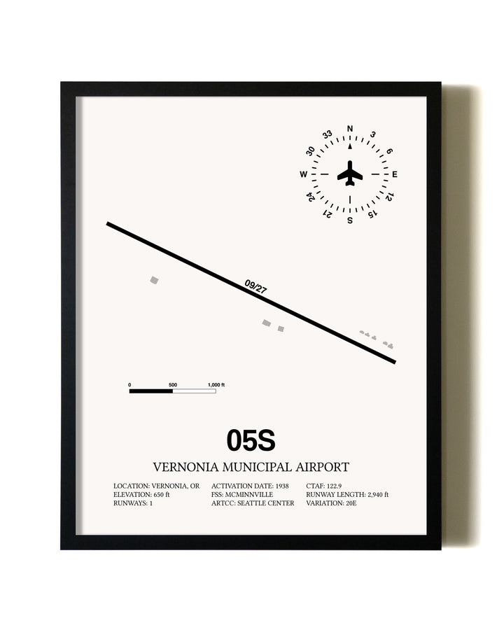 Framed Vernonia Municipal Airport wall art poster in black frame