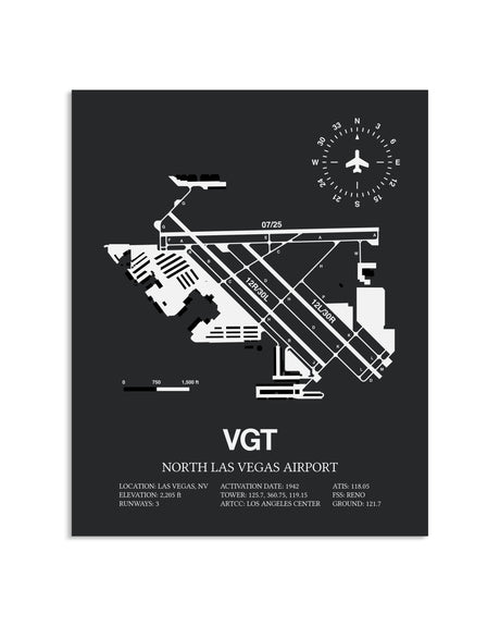 Gray Framed North Las Vegas Airport layout wall art poster