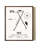 Wheeling Ohio County Airport aviation print in walnut frame