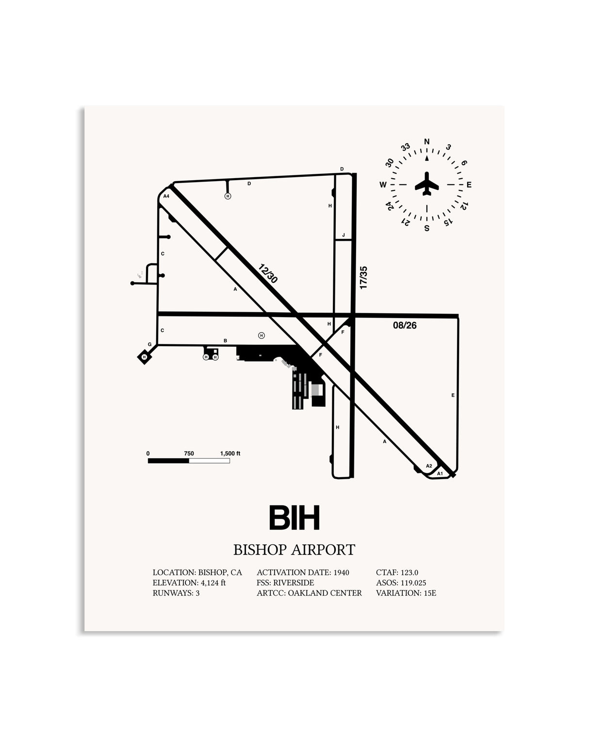 Gray Bishop Airport framed poster displayed in an airplane hangar
