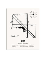 Gray Bishop Airport framed poster displayed in an airplane hangar