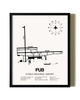 Framed Pueblo Memorial Airport wall art poster in black frame