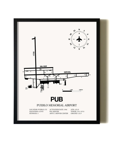 Framed Pueblo Memorial Airport wall art poster in black frame