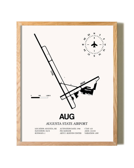 Augusta State Airport framed print in natural wood frame