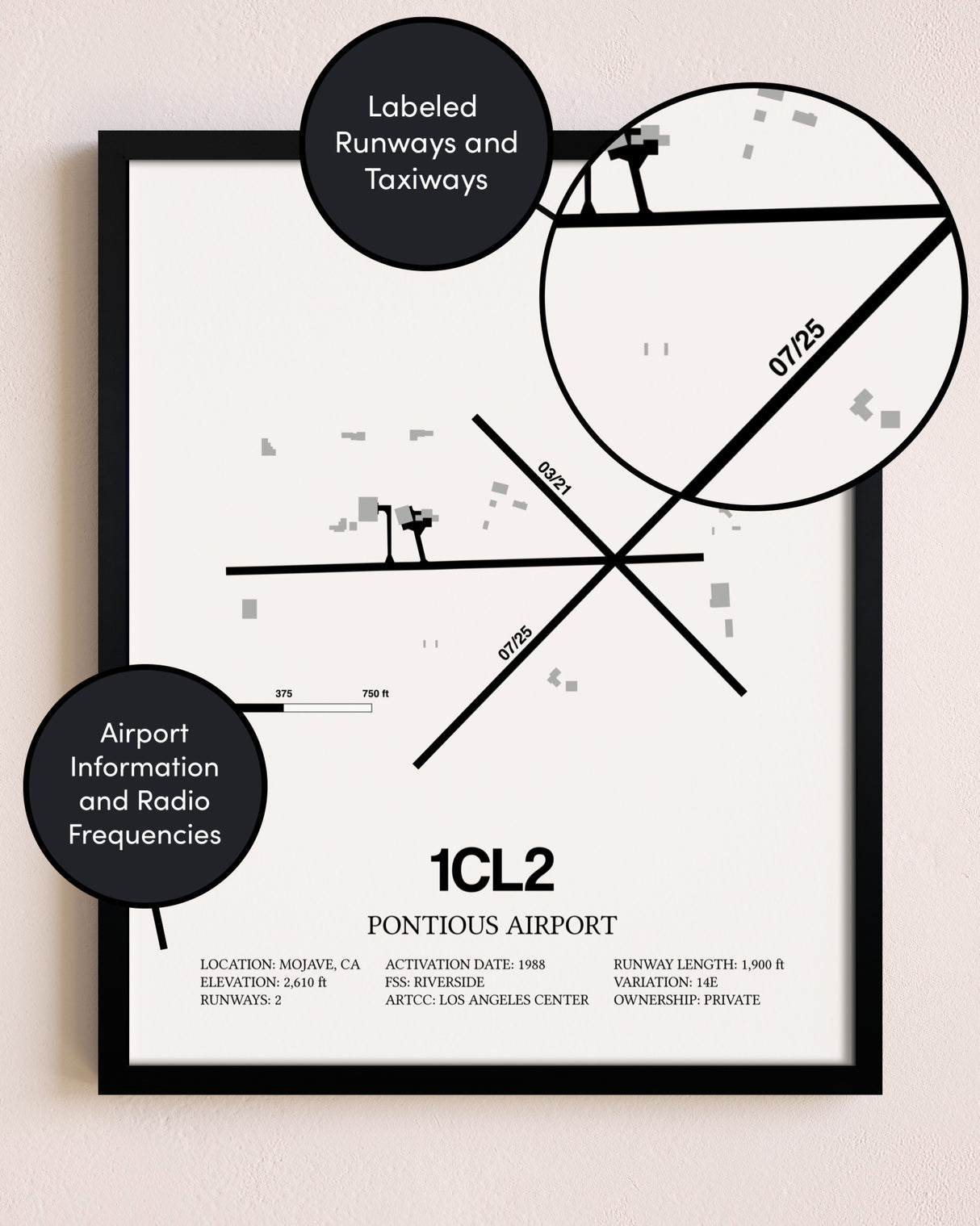 Framed Ancient Valley / Pontious Airport layout wall art poster