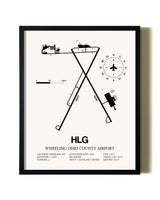 Framed Wheeling Ohio County Airport wall art poster in black frame