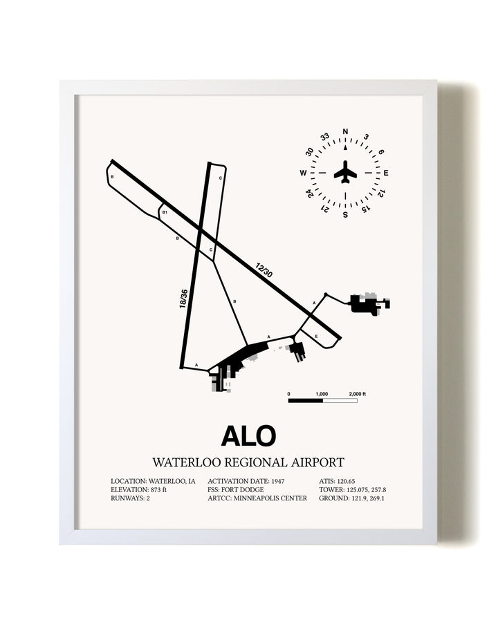 Waterloo Regional Airport airport map poster in oak frame