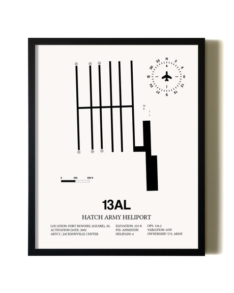 Framed Hatch Army Heliport wall art poster in black frame