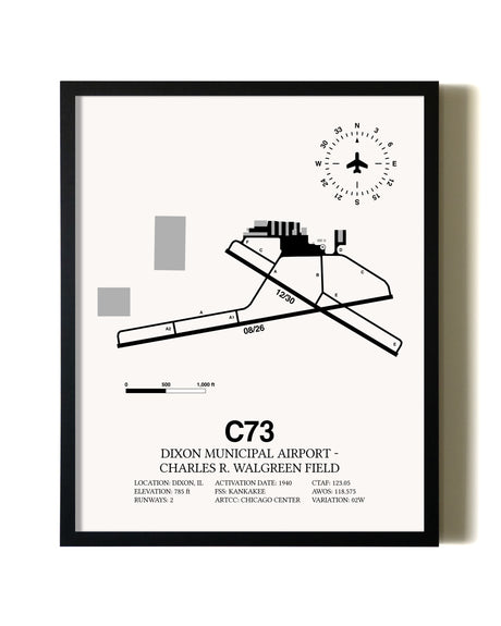 Framed Dixon Municipal Airport-Charles R. Walgreen Field wall art poster in black frame