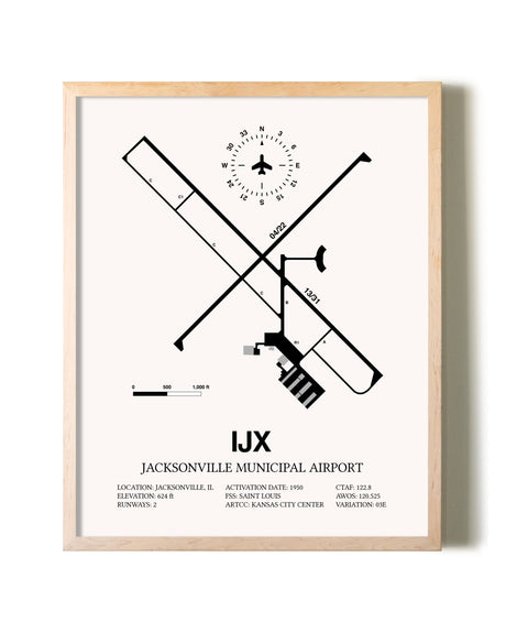 Jacksonville Municipal Airport framed wall art in white frame