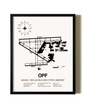 Framed Miami-Opa Locka Executive Airport wall art poster in black frame