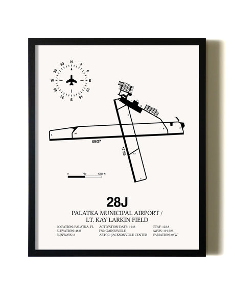 Framed Palatka Municipal Airport / Lt. Kay Larkin Field wall art poster in black frame