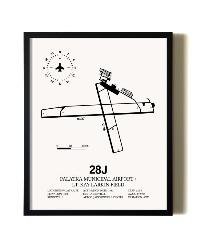 Framed Palatka Municipal Airport / Lt. Kay Larkin Field wall art poster in black frame