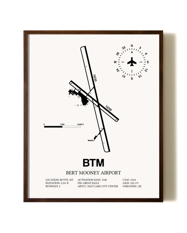 Bert Mooney Airport aviation print in walnut frame