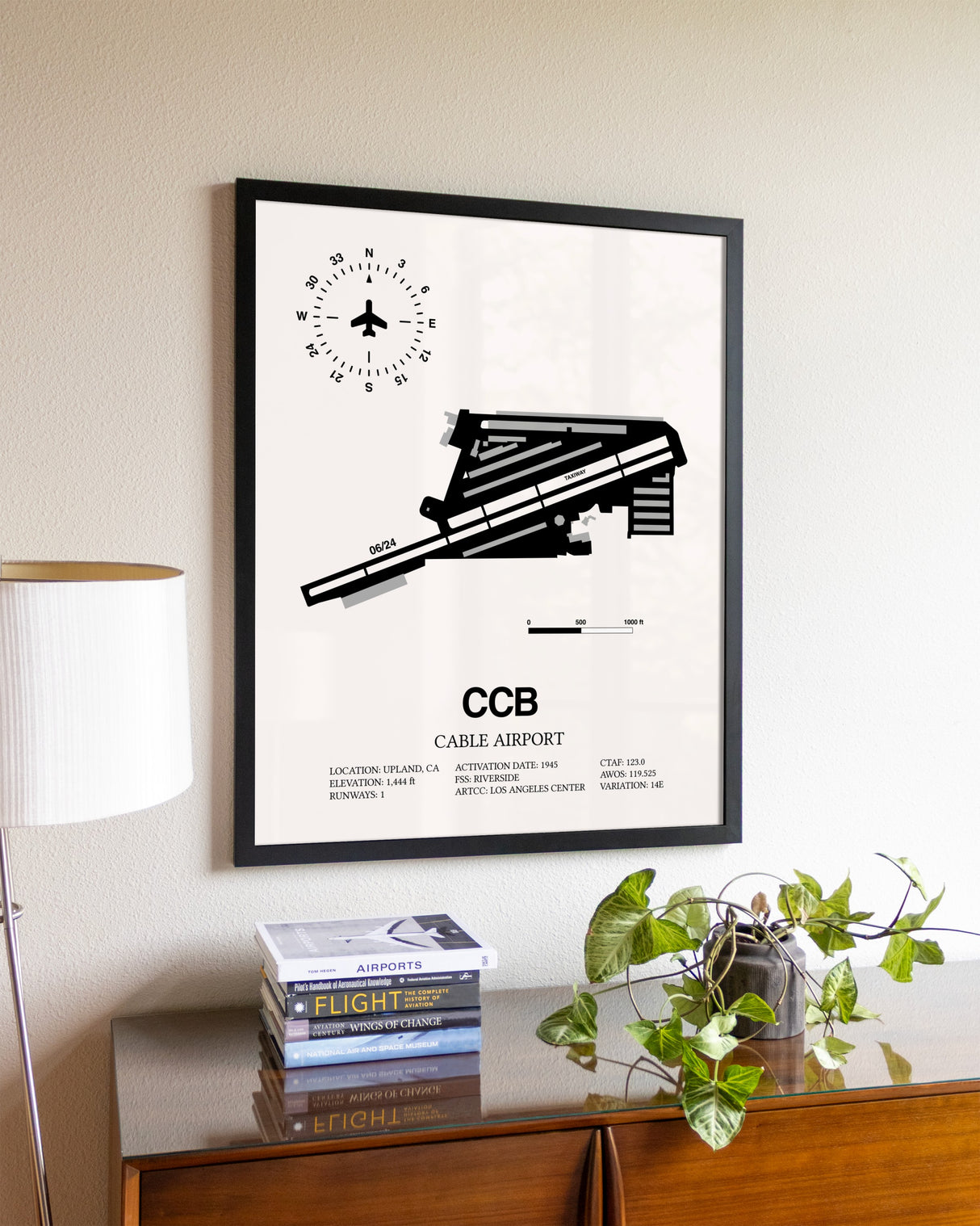 Cable Airport aviation wall décor in black wood frame