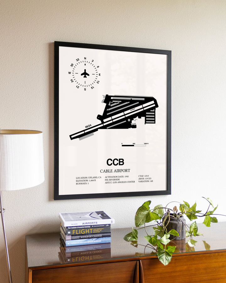 Cable Airport aviation wall décor in black wood frame