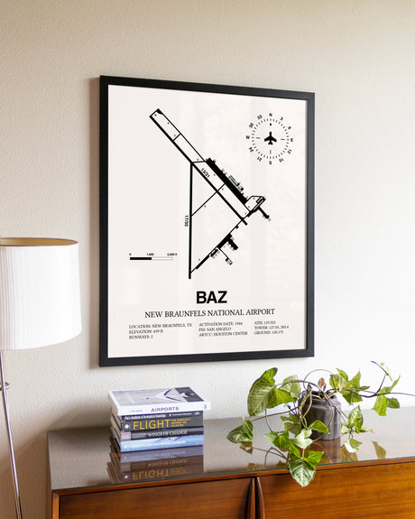 New Braunfels National Airport aviation wall décor in black wood frame