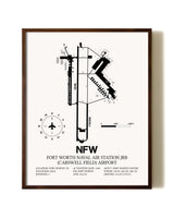 Fort Worth Naval Air Station JRB (Carswell Field) Airport aviation print in walnut frame