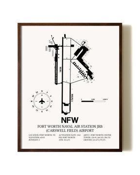 Fort Worth Naval Air Station JRB (Carswell Field) Airport aviation print in walnut frame