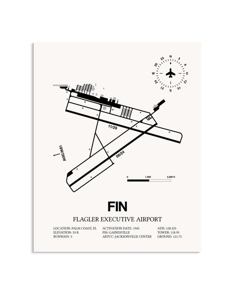 Gray Flagler Executive Airport framed poster displayed in an airplane hangar