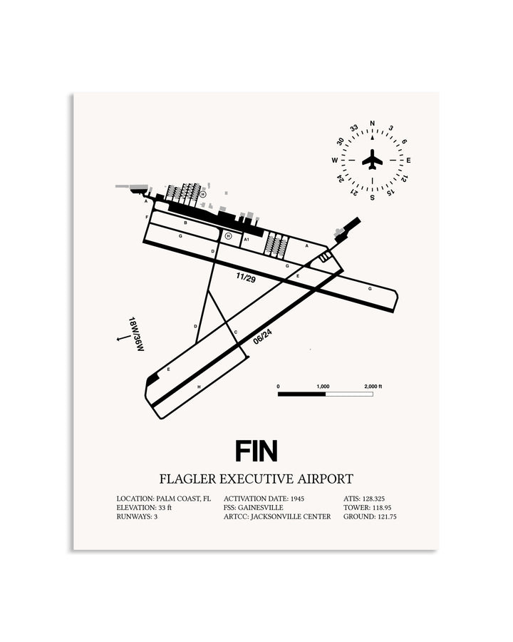 Gray Flagler Executive Airport framed poster displayed in an airplane hangar