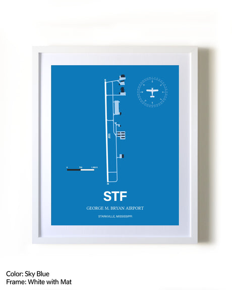 George M. Bryan Airport framed wall art in white frame with mat