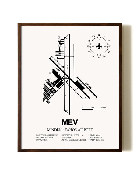 Minden-Tahoe Airport aviation print in walnut frame
