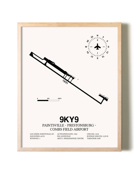 Paintsville-Prestonsburg - Combs Field Airport framed wall art in white frame