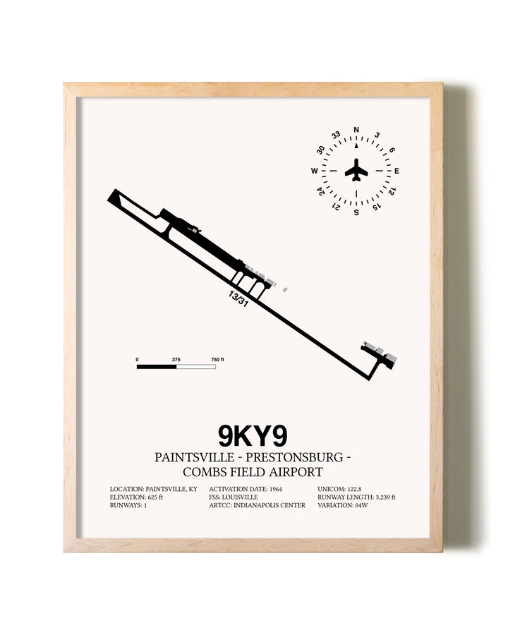 Paintsville-Prestonsburg - Combs Field Airport framed wall art in white frame