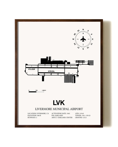 Livermore Municipal Airport aviation print in walnut frame