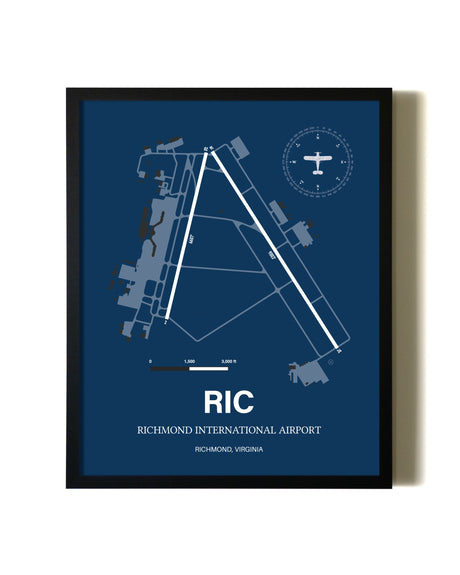 Framed Richmond International Airport wall art poster in black frame