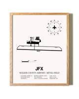 Walker County Airport / Bevill Field framed print in natural wood frame