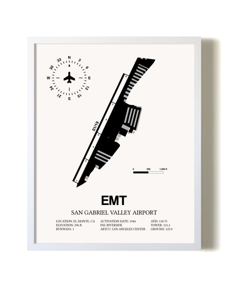 San Gabriel Valley Airport airport map poster in oak frame