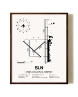 Salina Regional Airport aviation print in walnut frame