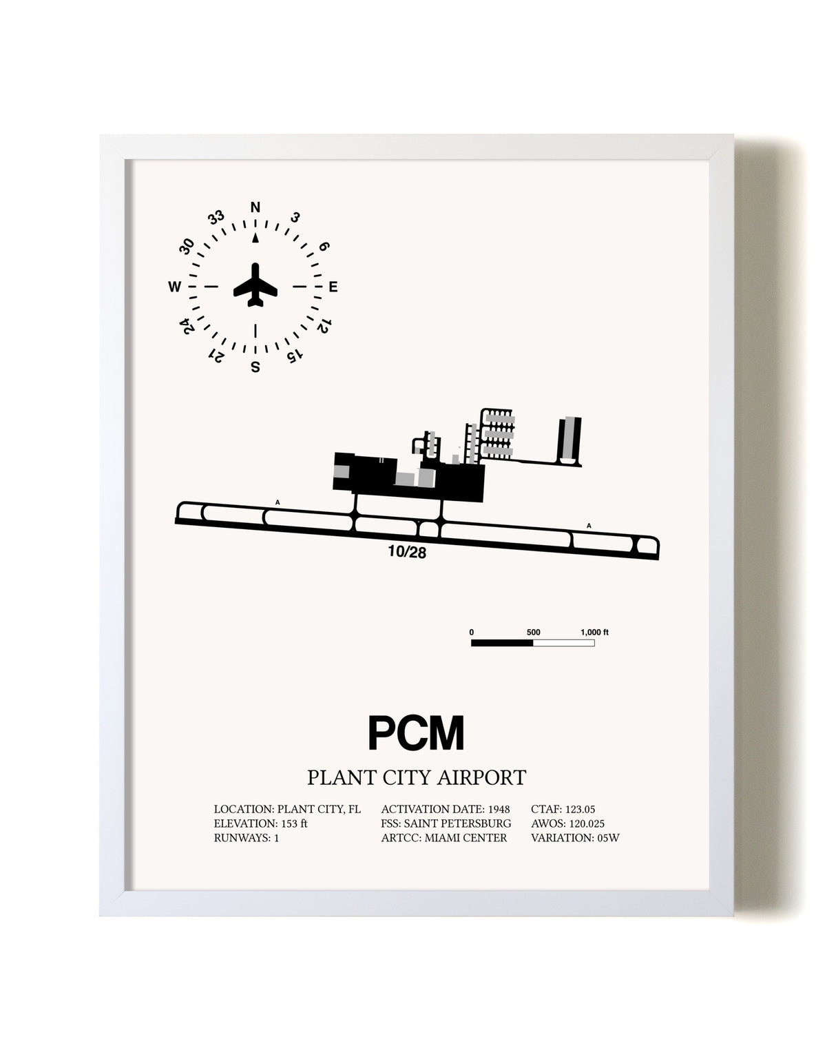Plant City Airport airport map poster in oak frame