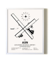 Alexandria Regional Airport / Chandler Field airport map poster in oak frame
