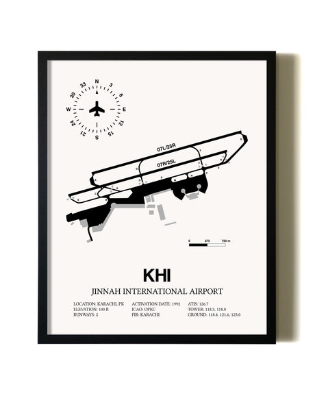 Framed Jinnah International Airport wall art poster in black frame