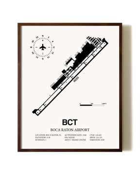 Boca Raton Airport aviation print in walnut frame