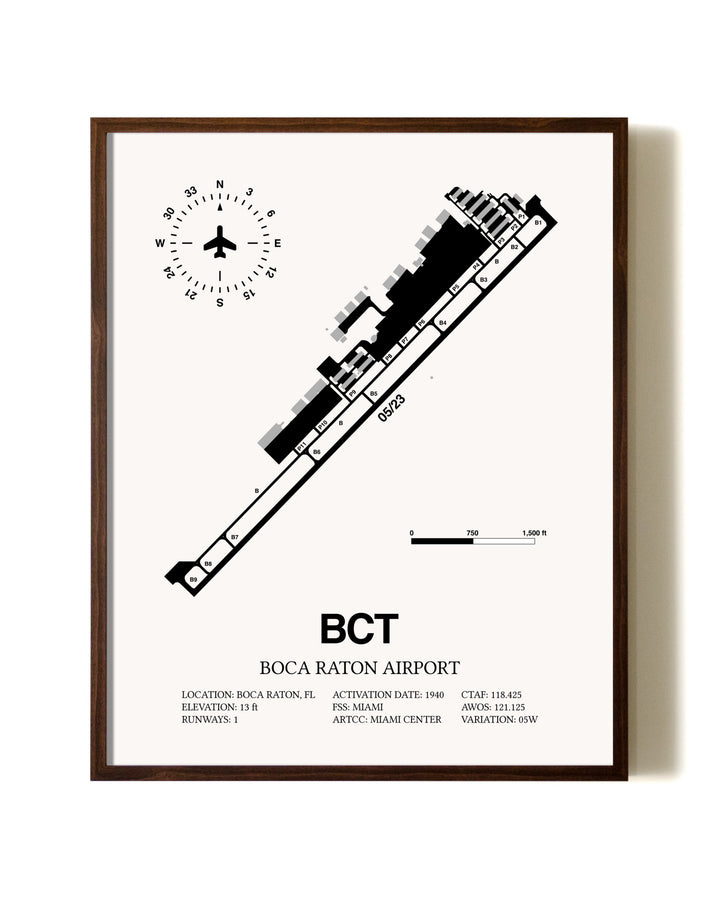 Boca Raton Airport aviation print in walnut frame