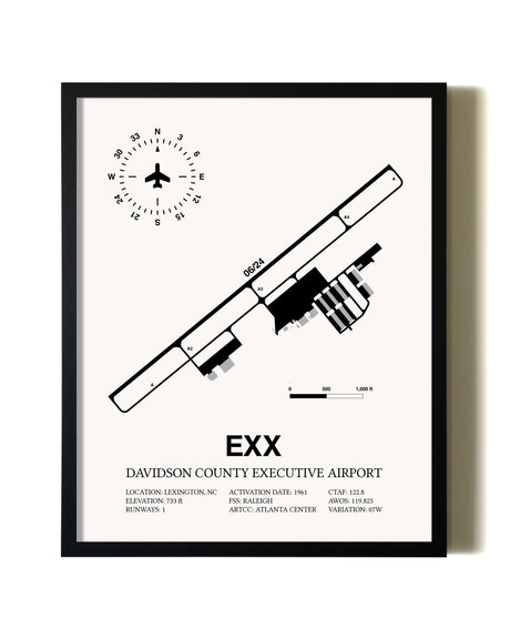Framed Davidson County Executive Airport wall art poster in black frame