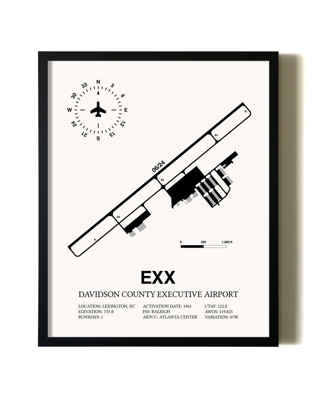 Framed Davidson County Executive Airport wall art poster in black frame