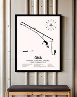 Winona Municipal Airport / Max Conrad Field framed poster displayed in an airplane hangar
