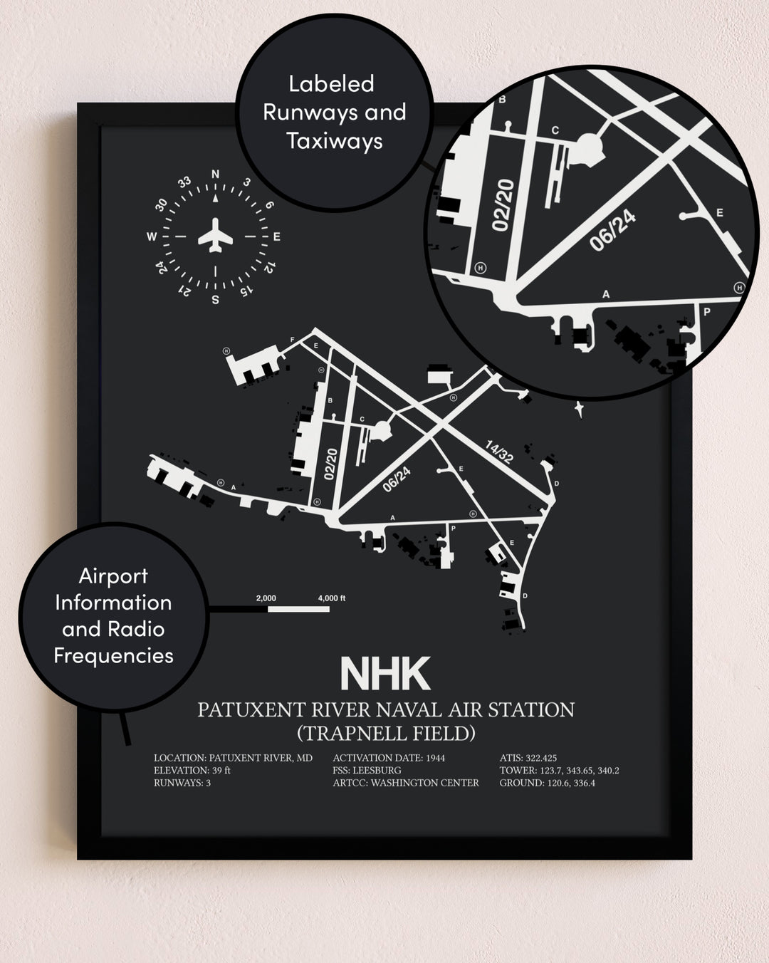 Patuxent River Naval Air Station (Trapnell Field) poster size comparison chart